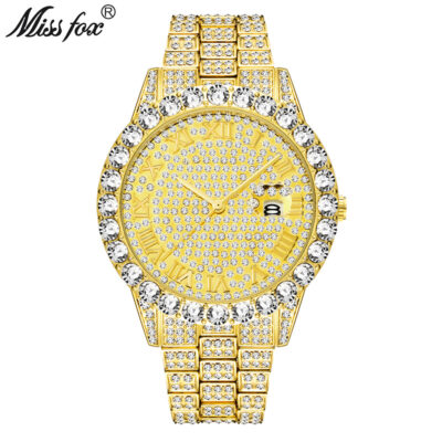 MISSFOX  European  Waterproof Hip Hop Full Diamond Men’s Watch