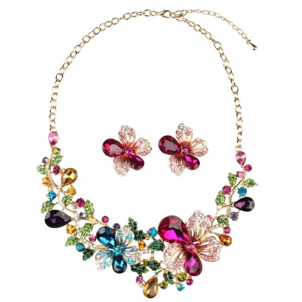 Second image of Set necklace jewelry  crystal flower stud earrings
