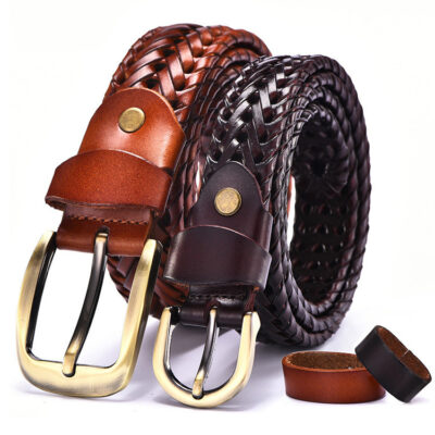 Mens Woven Leather Casual Belt