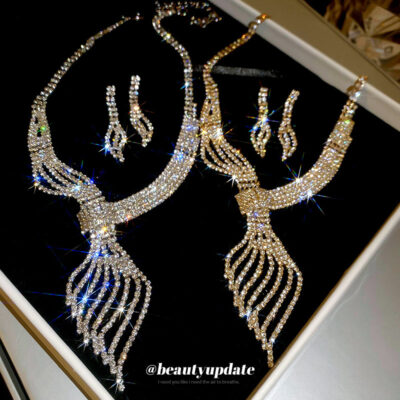 American leaf diamond necklace set, light luxury style