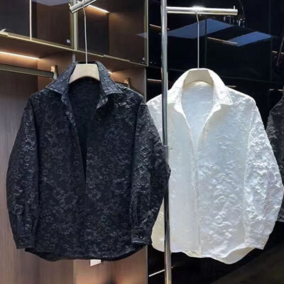 jacquard versatile lapel casual long-sleeved shirt