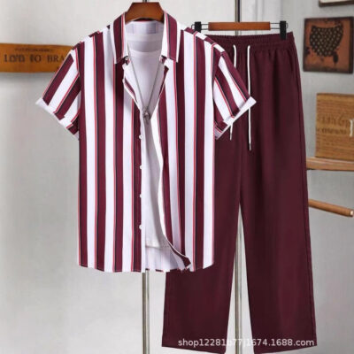 Comfortable Men’s Short Sleeve Long Pants Set