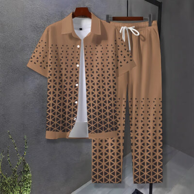 outdoor striped men’s short sleeve trousers two-piece set…