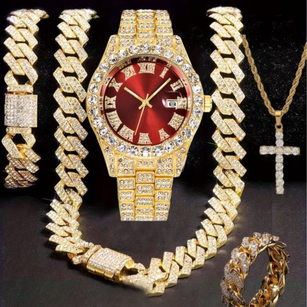 Second image of Five Piece Set Diamond Cuban Chain