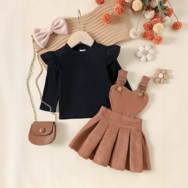 Second image of girls' black knitted tops with two coffee-colored