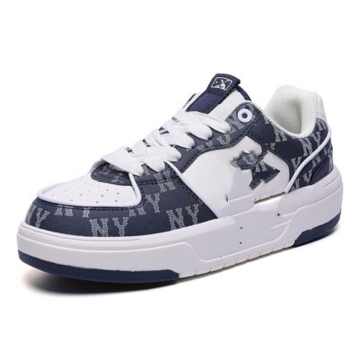 MLB low-top denim + leather splicing  shoes