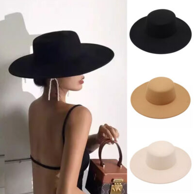 Womens Wool Felt Wide Brim Hat  Hepburn Style