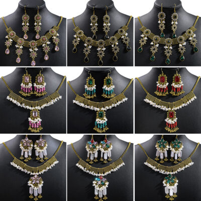 ethnic style diamond tassel necklace set