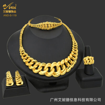 Dubai Bridal Jewelry Necklace Bracelet Earrings Ring Set