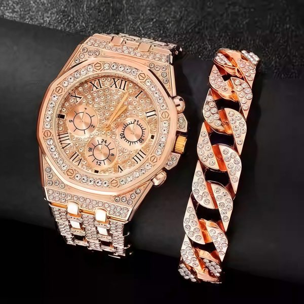 Second image of full diamond Cuban bracelet two-piece set
