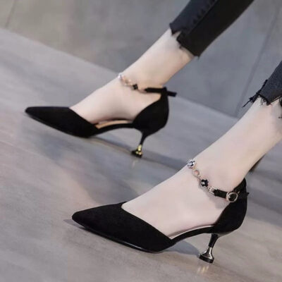 women’s one-button pointed heels