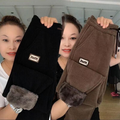 Fleece thickened lambswool warm corset pants