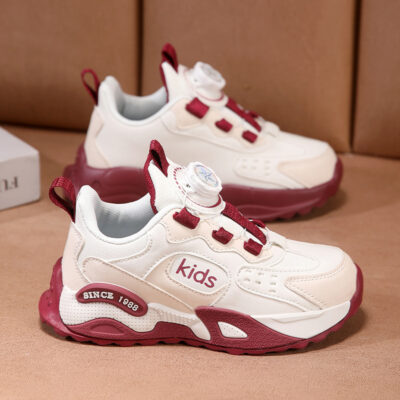 Girls leather waterproof button shoes