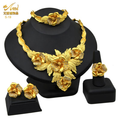 Saudi Women Necklace Bracelet Earrings Ring  Set