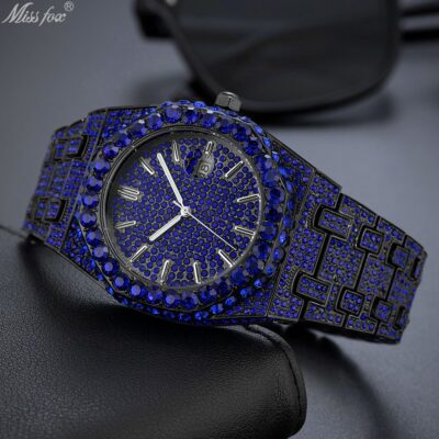 MISSFOX American Full Diamond Blue Men’s Watch