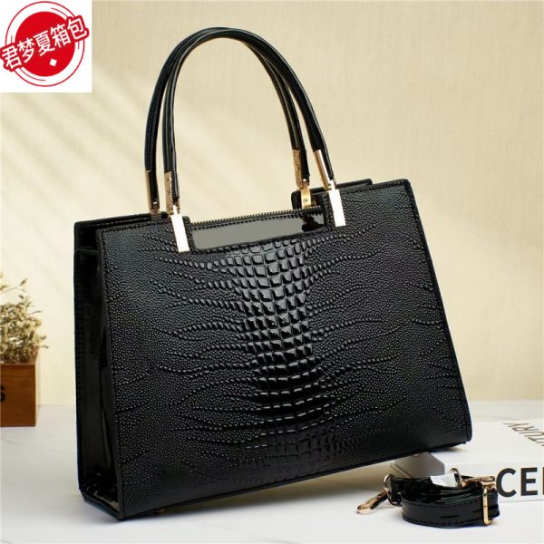 Second image of Texture Glossy Leather Handbag