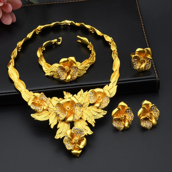 Second image of Saudi Women Necklace Bracelet Earrings Ring  Set