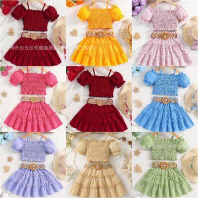 Child short-sleeved short skirt set for Girls