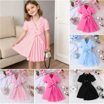 girl’s color belt short-sleeved dress