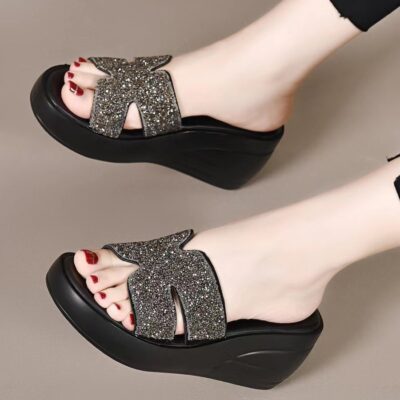 women’s high heels soft leather slippers