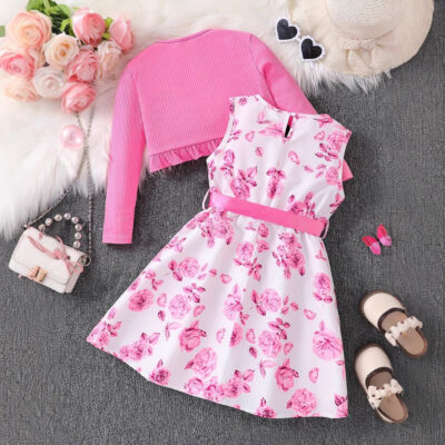 Girls’ solid color long-sleeved jacket dress