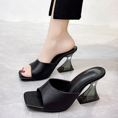 square toe high heel fashion slippers for women