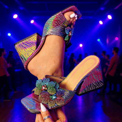 Rhinestone flower women’s high heel slippers