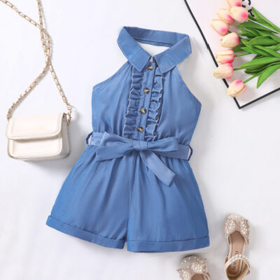 Girls’ sleeveless halterneck collar solid