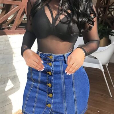 Women’s breasted denim short skirt