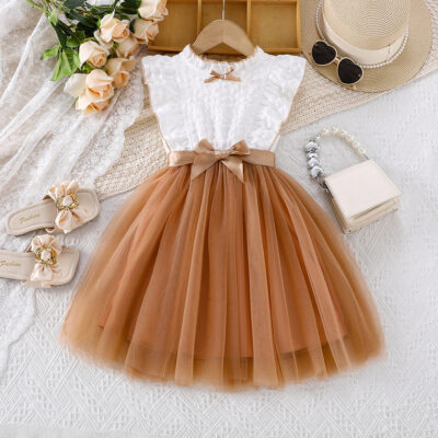 princess sleeveless A-line dress bow belt