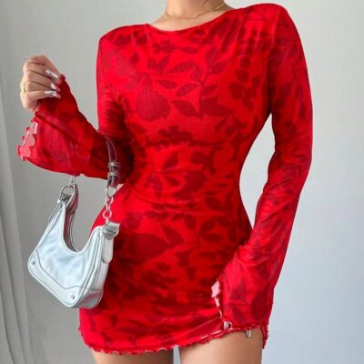 women’s open back flared sleeve dress
