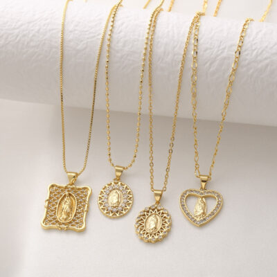 Virgin Mary pendant necklace plated real gold chain