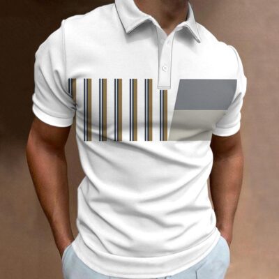 Men’s Polo Shirt Stripes Print Short Sleeve T-shirts Casual