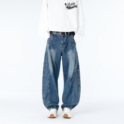 design bootcut washed distressed loose jeans