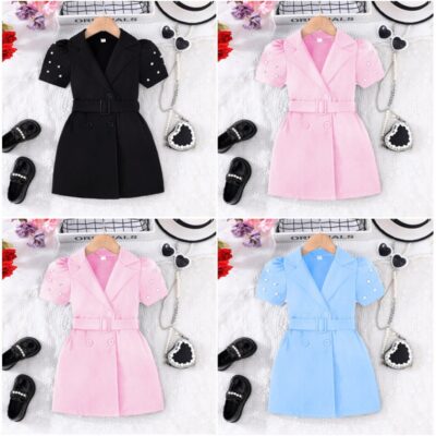 Girls Solid Color Short Sleeve Dress