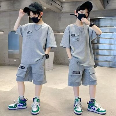 Children’s new waffle boys sports suit short sleeve