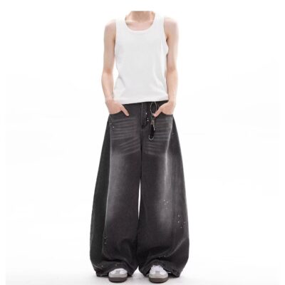 Grey Distressed High Street Ink Splash Jeans