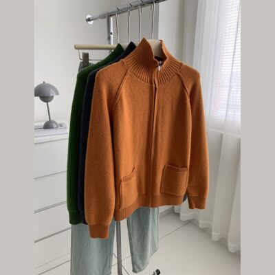 turtleneck sheep wool knitted cardigan