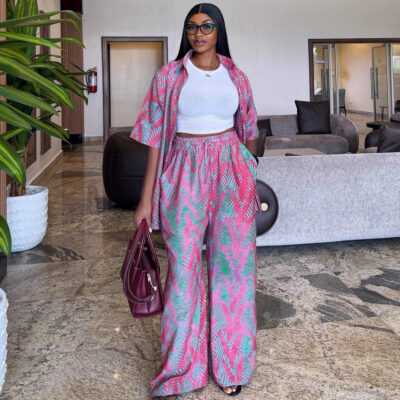 t high-waisted wide-leg casual trousers