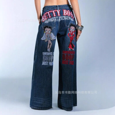 women’s new fashion niche design wide-leg jeans