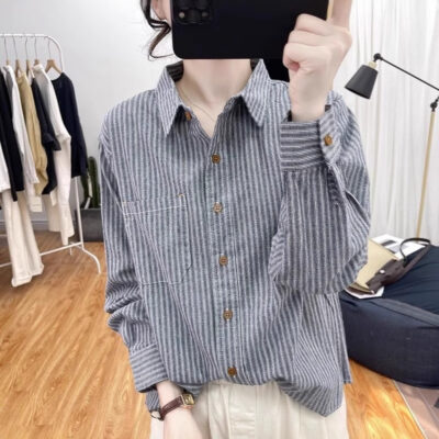 Vintage cotton striped shirt women’s long sleeve