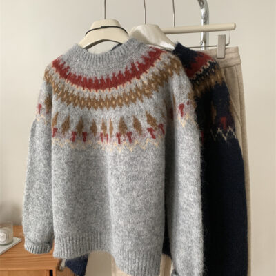 Jacquard pullover sweater women’s top