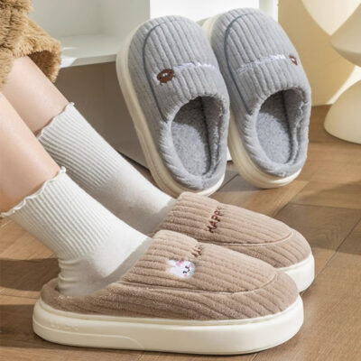 Cotton slippers women’s thick-soled wool