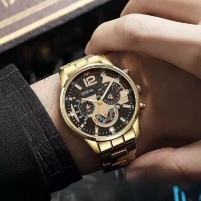 men’s steel belt date quartz watch