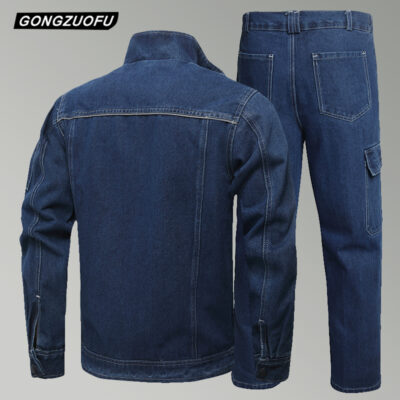 Double-layer thickened denim overalls set