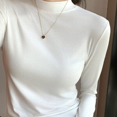 collar cotton long-sleeved T-shirt for women