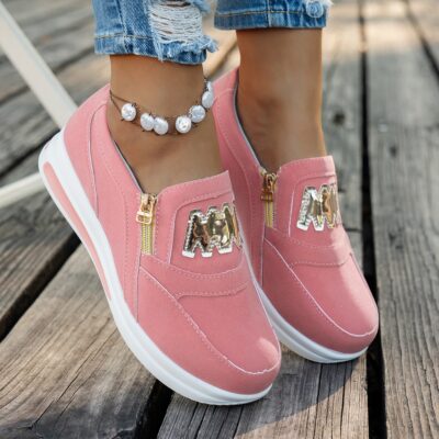 Plus Size Muffin Flat Side Zipper Sneakers
