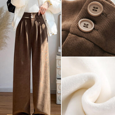 Fleece chenille wide-leg pants
