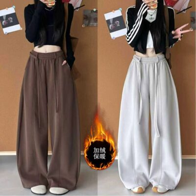 Fleece thickened retro scimitar pants for women