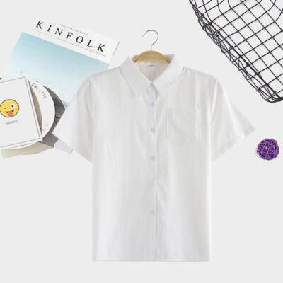 student pointed neck crew short sleeve shirt